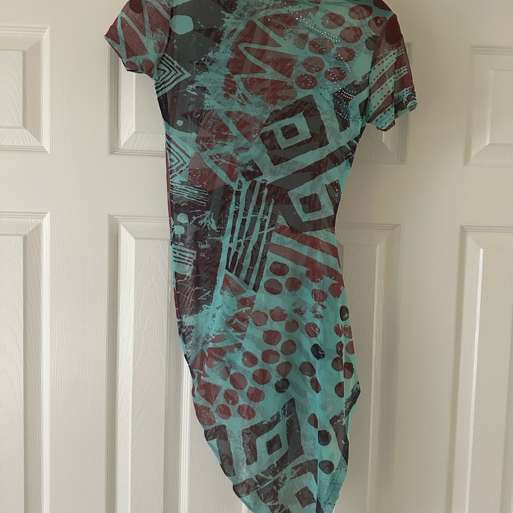 Ice Blue and Green Asymmetrical Sheath Dress